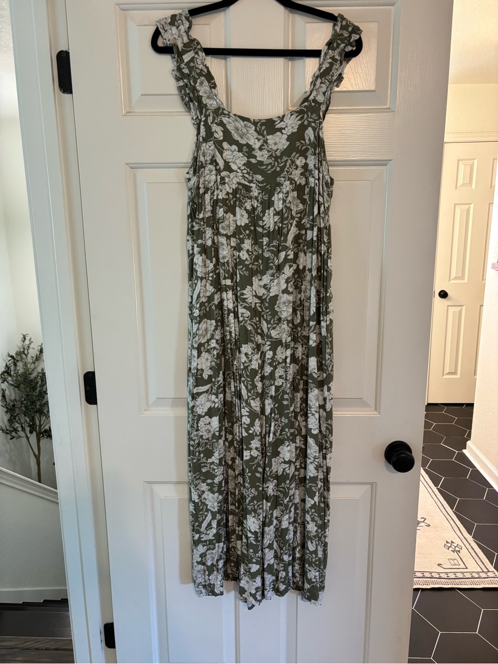 Olive Green Floral Sleeveless Maxi Jumpsuit